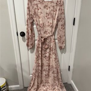 SHEIN Blush Pink Floral Maxi Dress with Self-Tie Waist